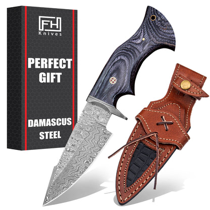 10' Handmade damascus steel knife with leather sheath