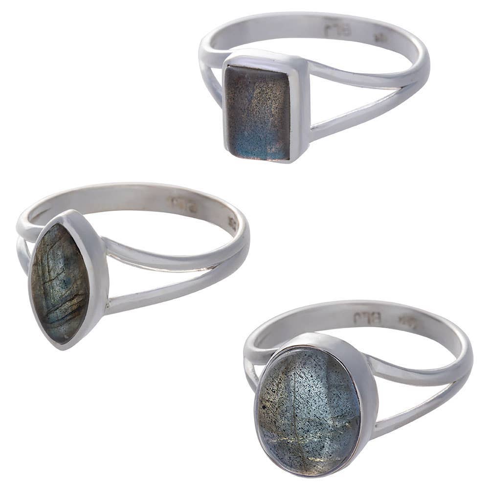 Labradorite Cabochon Split Shank Ring 9-15mm H
