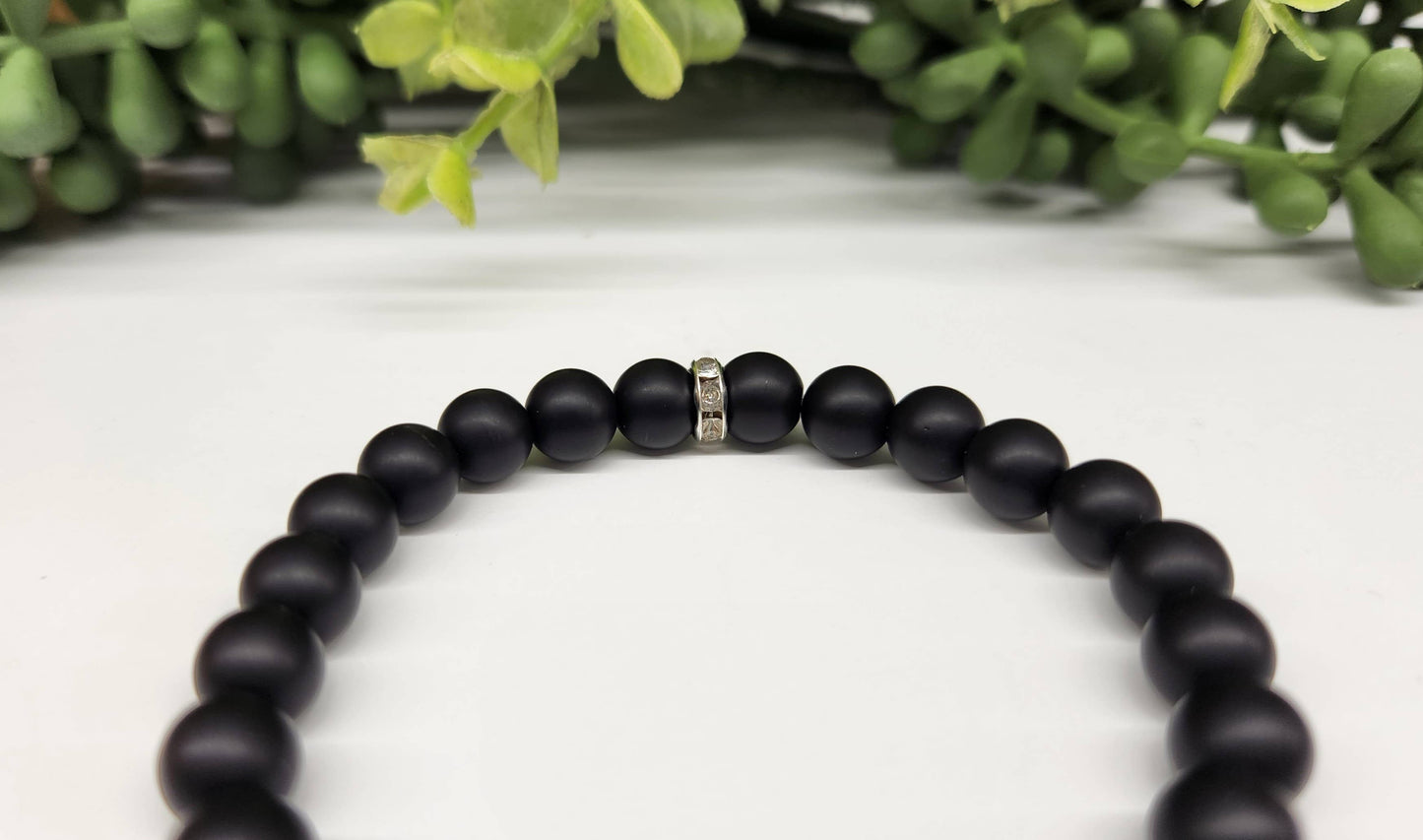 Hematite and Black Obsidian Stretchable Bracelet 8mm Beads