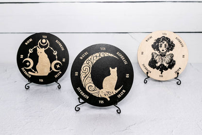 Crescent Moon Cat Pendulum Board Metaphysical Intention