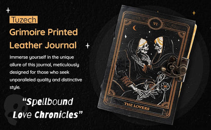 TUZECH Book of Spells Leather Bound Journal Deckle Edge Paper Grimoire Printed Diary Third Eye Notebook Spiral Gothic Notebook Antique Vintage Book for Men and Women