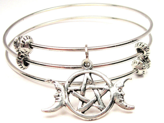 Triple Moon Pentacle Triple Style Bangle Wiccan Pagan Spell