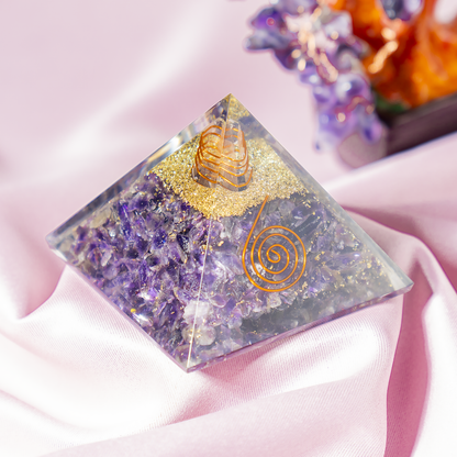 Orgone Pyramid | Amethyst with Crystal Point Orgone Pyramid