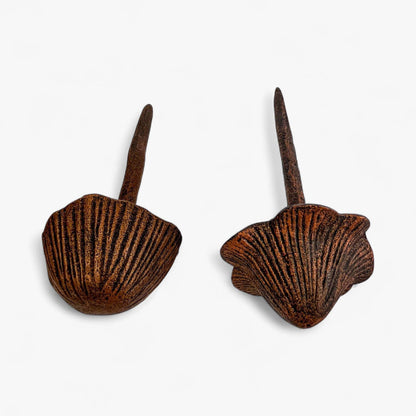 Mushroom Garden Stakes, Cast Iron Set of 2, Aged Copper Finish, 13"