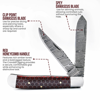 7.5' Handmade damascus pocket knife, Rancher's Choice
