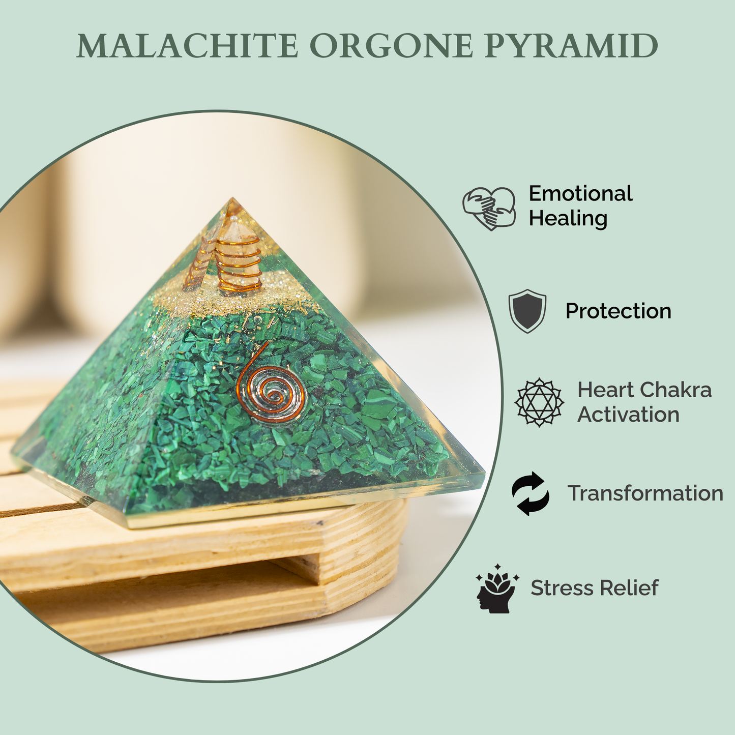 Orgone Pyramid |Synthetic Malachite | Crystal Energy Pyramid