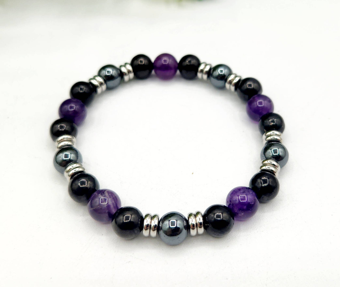 PROTECTION - Shungite/Amethyst/Hematite Bracelet 8mm-7.5"L