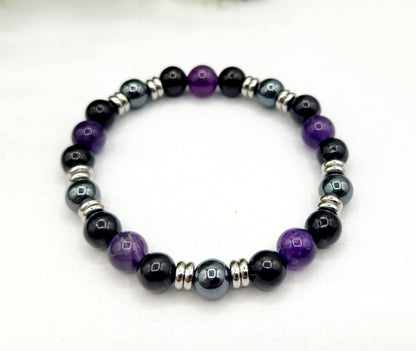 PROTECTION - Shungite/Amethyst/Hematite Bracelet 8mm-7.5"L