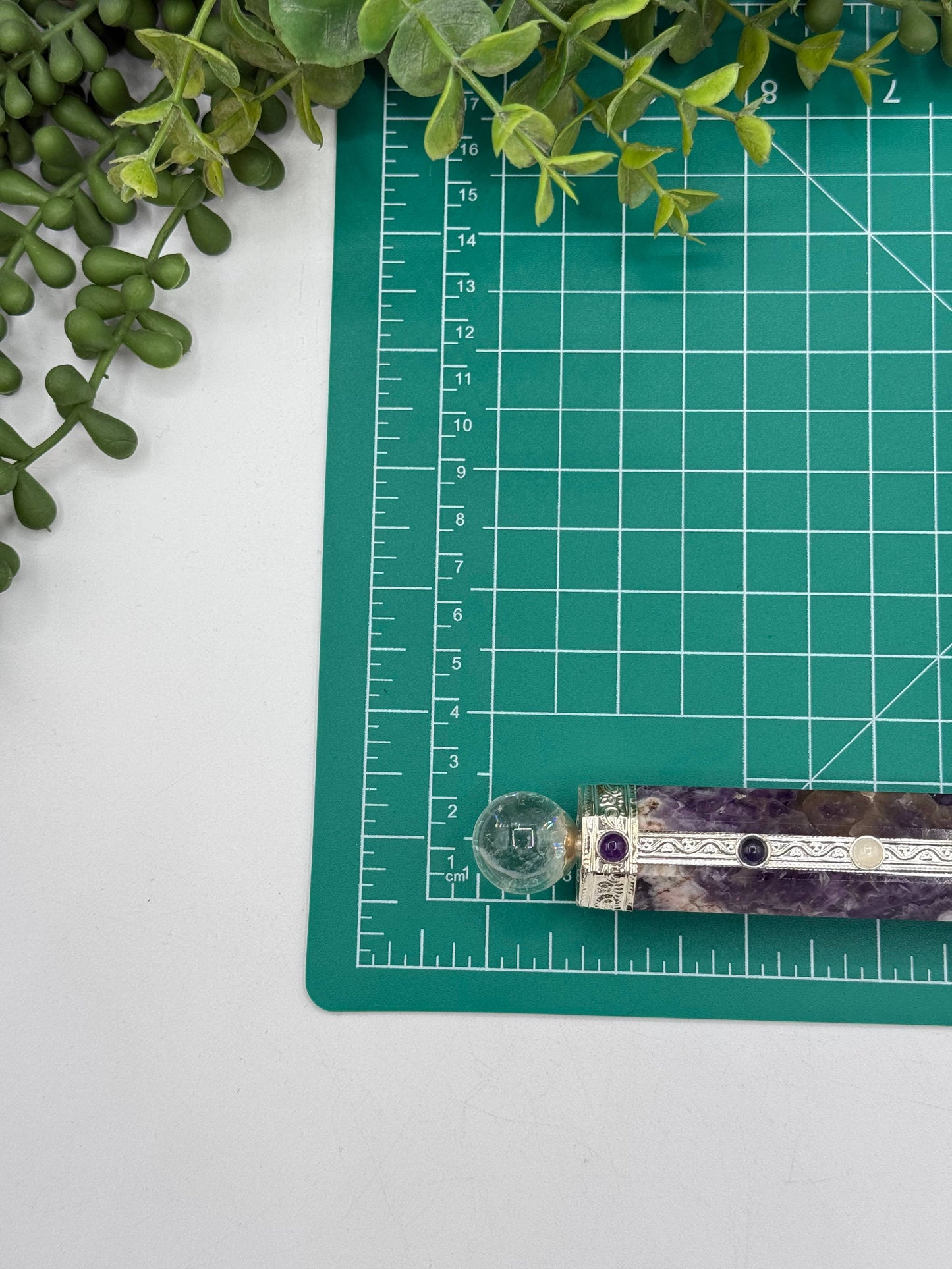 Chevron Amethyst Chakra Healing Wand with Clear Quartz Point