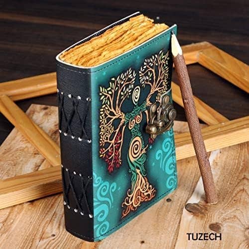 TUZECH Book of Spells Leather Bound Journal Deckle Edge Paper Grimoire Printed Diary Third Eye Notebook Spiral Gothic Notebook Antique Vintage Book for Men and Women