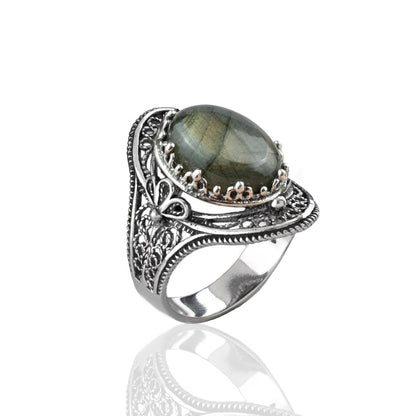 Labradorite Gemstone Filigree Sterling Silver Cocktail Ring