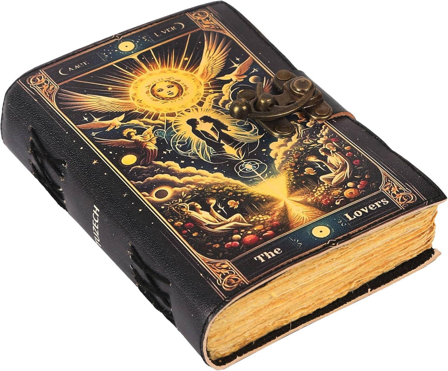 TUZECH Book of Spells Leather Bound Journal Deckle Edge Paper Grimoire Printed Diary Third Eye Notebook Spiral Gothic Notebook Antique Vintage Book for Men and Women