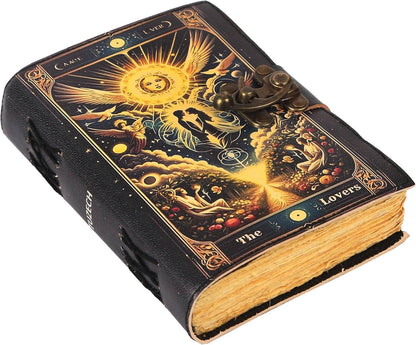 TUZECH Book of Spells Leather Bound Journal Deckle Edge Paper Grimoire Printed Diary Third Eye Notebook Spiral Gothic Notebook Antique Vintage Book for Men and Women