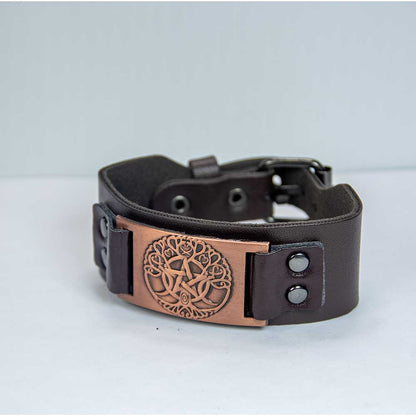 Vegan Leather Adjustable Bracelet -Tree of Life Brown (Each)
