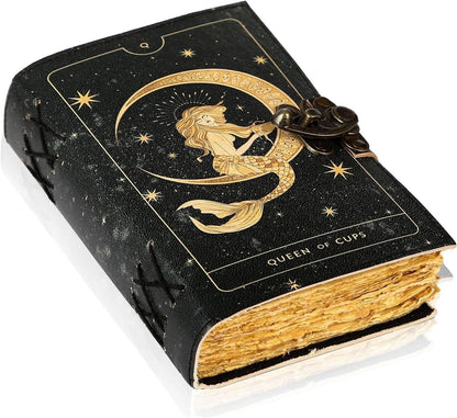 TUZECH Book of Spells Leather Bound Journal Deckle Edge Paper Grimoire Printed Diary Third Eye Notebook Spiral Gothic Notebook Antique Vintage Book for Men and Women
