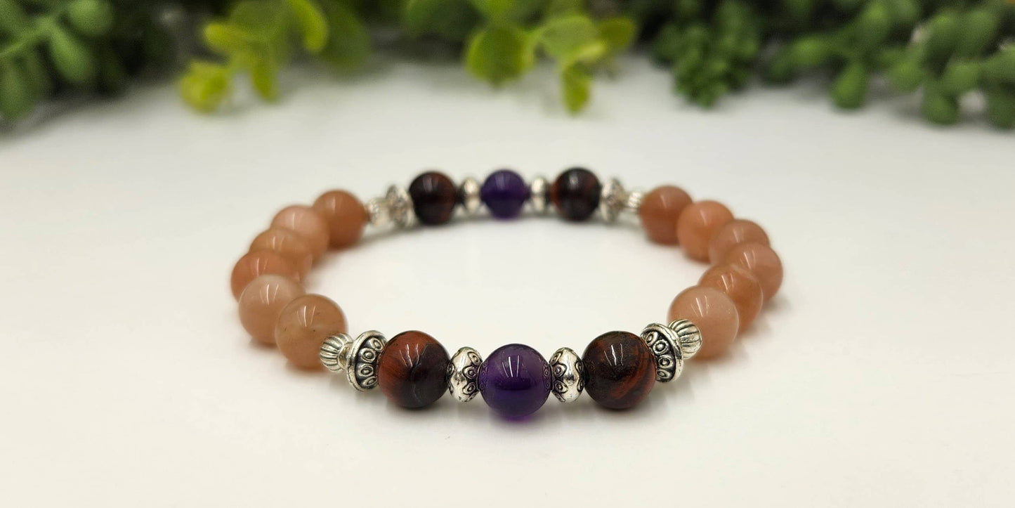 MIGRAINE PROTECTION-Amethyst/Red Tiger Eye/Sunstone Bracelet