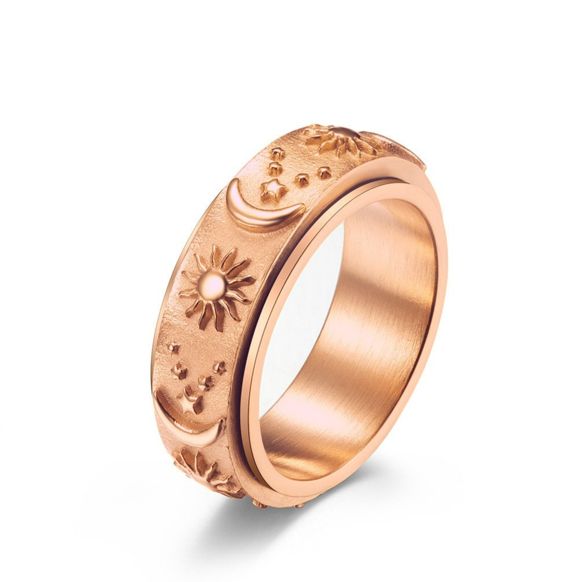 Sun Moon Star Fidget Spinner Band Ring in Stainless Steel
