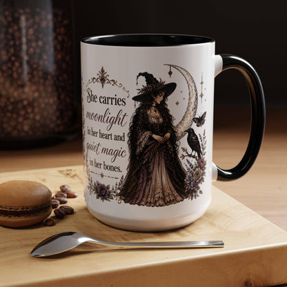 Witch Mug, Victorian Gothic Coffee Cup, Raven Crescent Moon