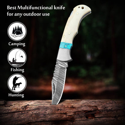 6.5' Handmade damascus folding knife, Pocket Knife