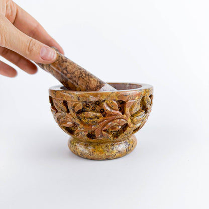 Soap Stone Carved Mortar & Pestle 4"D