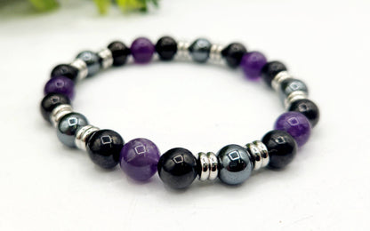 PROTECTION - Shungite/Amethyst/Hematite Bracelet 8mm-7.5"L
