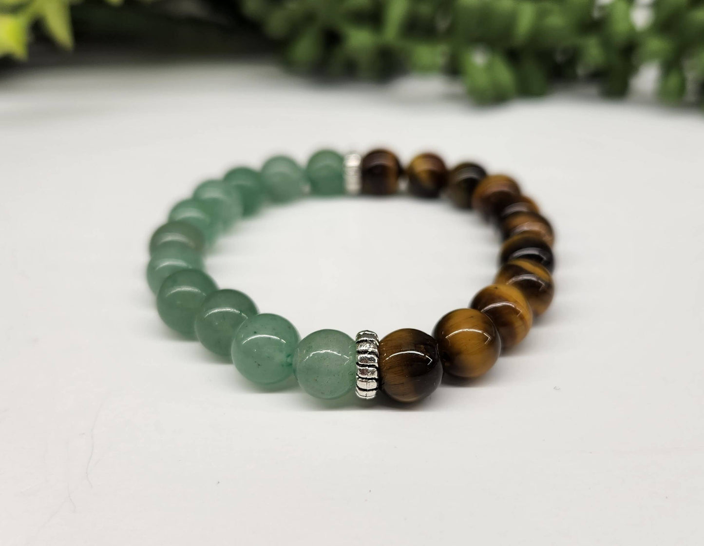 WEALTH:  Green Aventurine & Tiger Eye Bracelet 8mm Beads