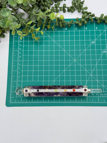 Chevron Amethyst Chakra Healing Wand with Clear Quartz Point