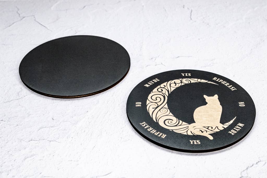 Crescent Moon Cat Pendulum Board Metaphysical Intention