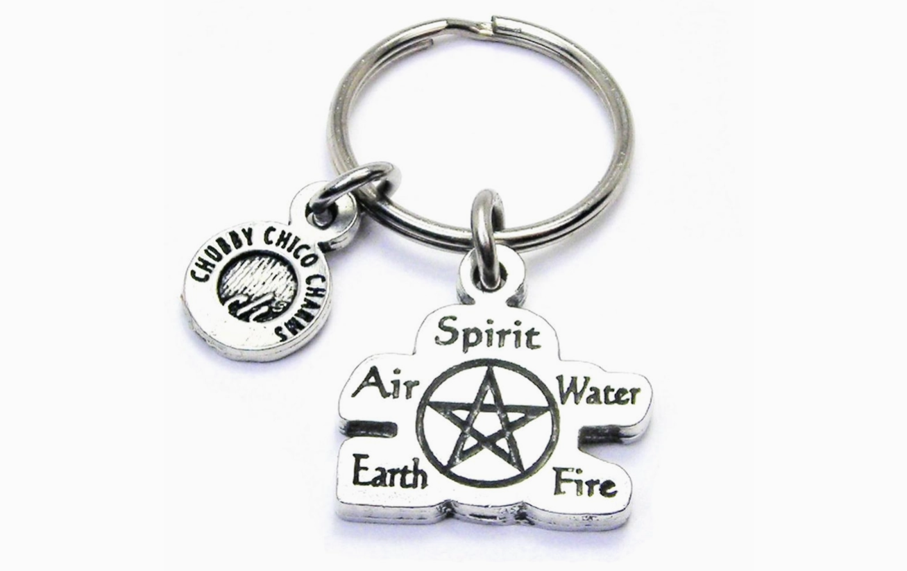Blessed Be With Pentacle Key Chain Wiccan Pagan Witch Wizard