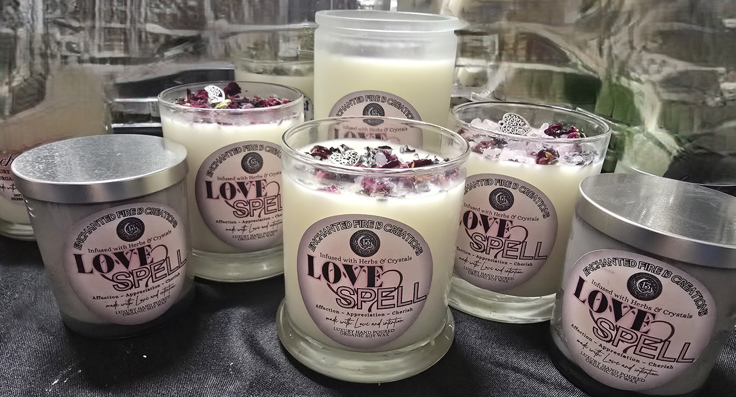 Wickless, Hand Poured, Organic, Soy, Candle~ Love Spell