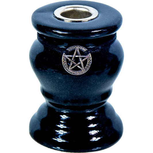 Ceramic Mini CandleStick Holder - Pentacle Black (Each)
