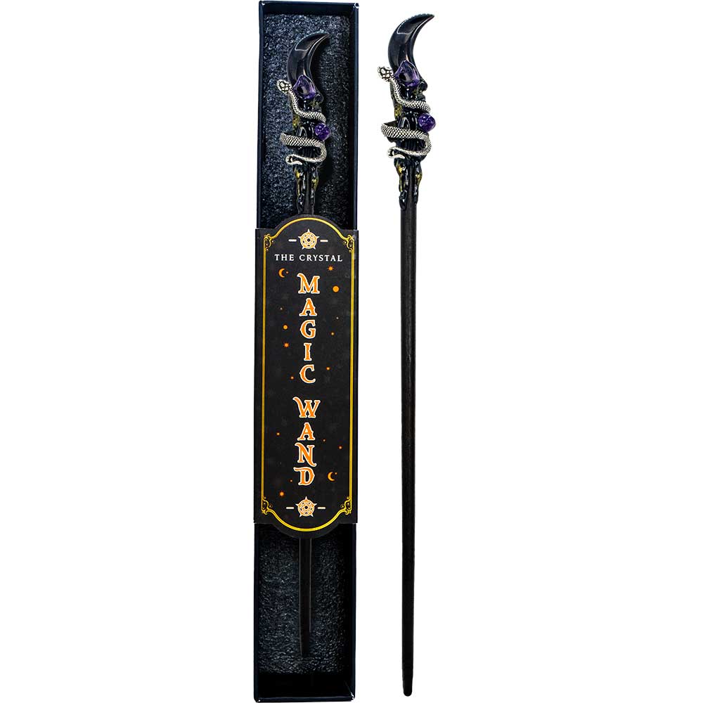 Magic Wand w/ Gift Box - Black Obsidian Moon & Snake (Each)