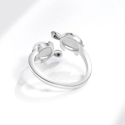 Double Opal Sea Turtle Silver Bypass Ring in Solid Copper