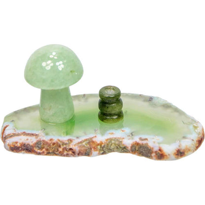Agate Slice Incense Holder w/ Gemstone Mushroom - Asstd