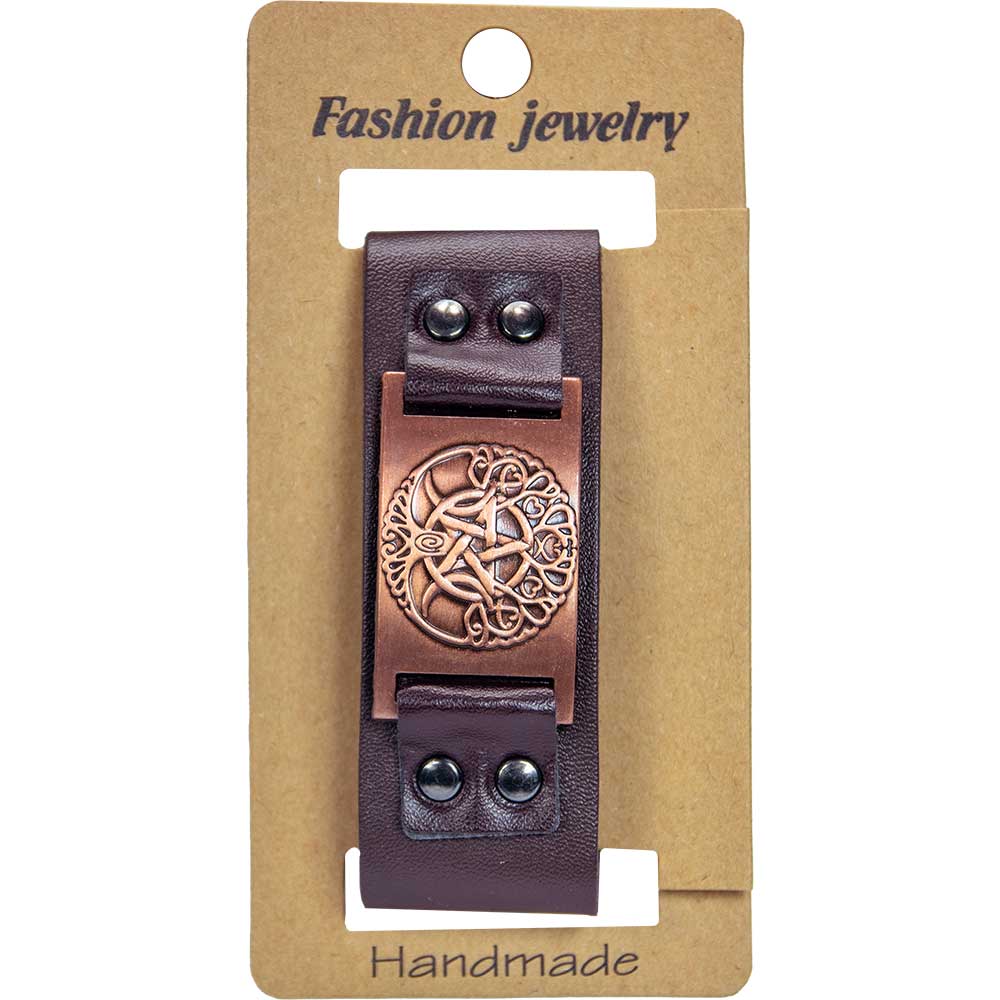 Vegan Leather Adjustable Bracelet -Tree of Life Brown (Each)