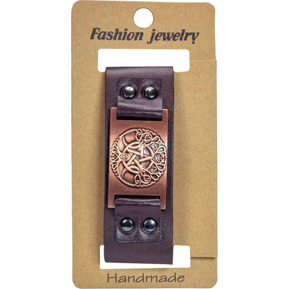 Vegan Leather Adjustable Bracelet -Tree of Life Brown (Each)