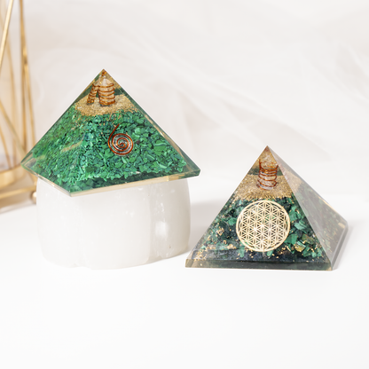Orgone Pyramid |Synthetic Malachite | Crystal Energy Pyramid