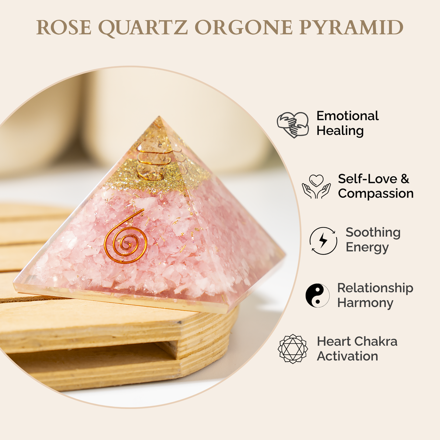 Orgone Pyramid | Rose Quartz with Crystal Point Pyramid
