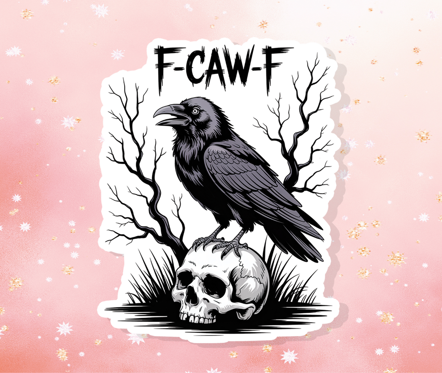 F Caw F Vinyl Sticker Black Crow Halloween Spooky