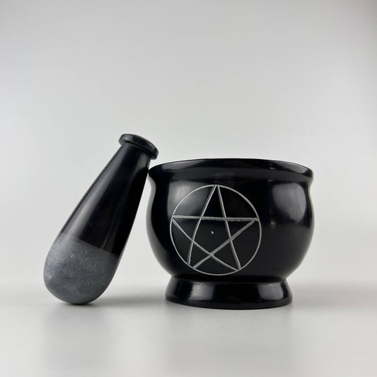 3-Pentacle Soapstone Mortar & Pestle - 3"H, 4"D SBR519