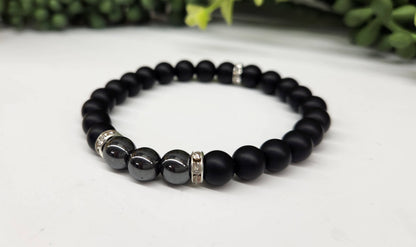 Hematite and Black Obsidian Stretchable Bracelet 8mm Beads