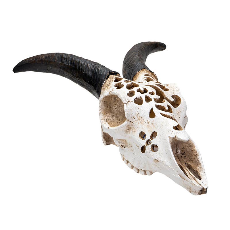 Carved Goat Hanging Decorative Skull w/LED
