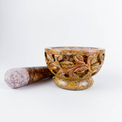 Soap Stone Carved Mortar & Pestle 4"D