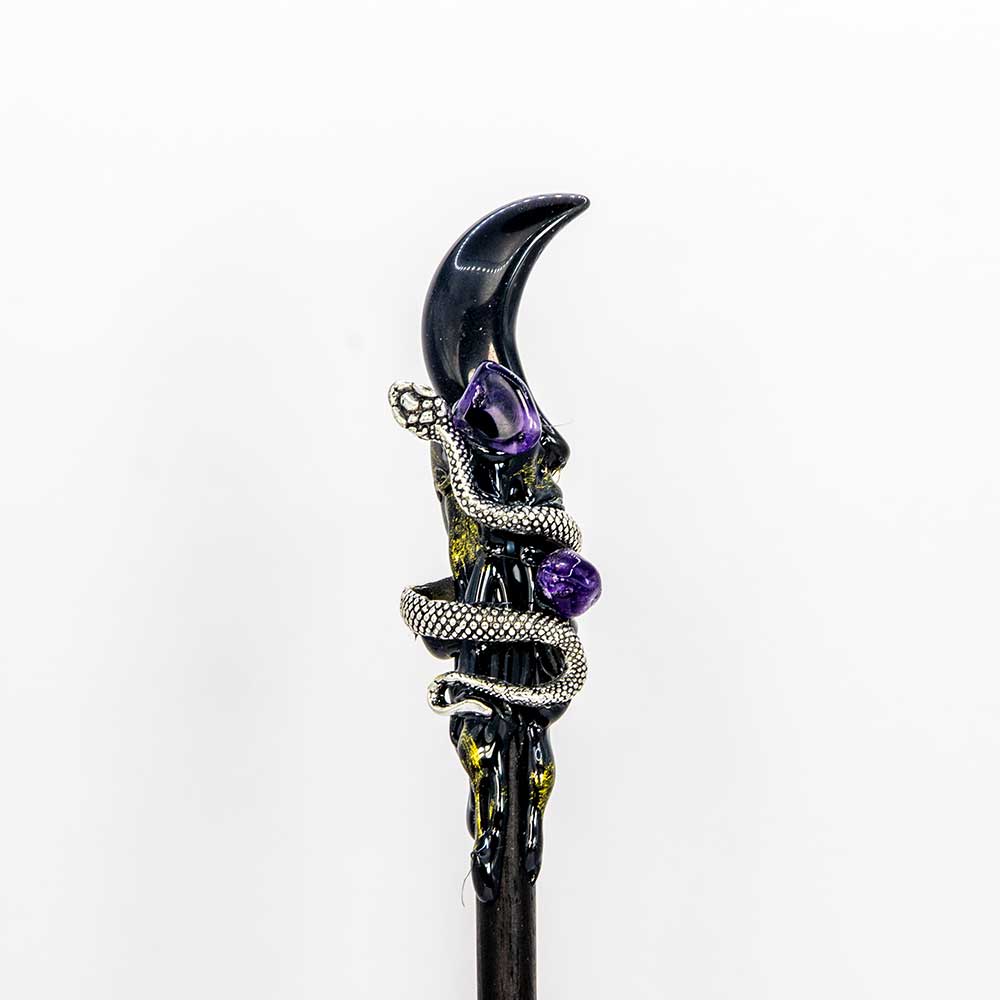 Magic Wand w/ Gift Box - Black Obsidian Moon & Snake (Each)