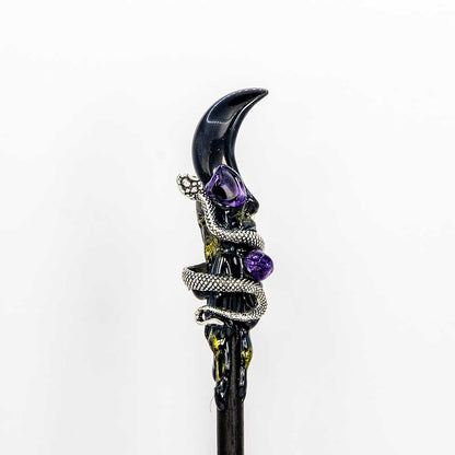 Magic Wand w/ Gift Box - Black Obsidian Moon & Snake (Each)