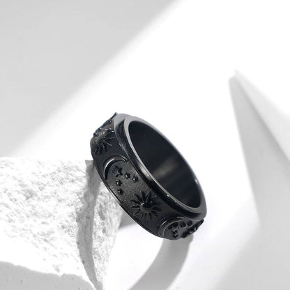 Sun Moon Star Fidget Spinner Band Ring in Stainless Steel
