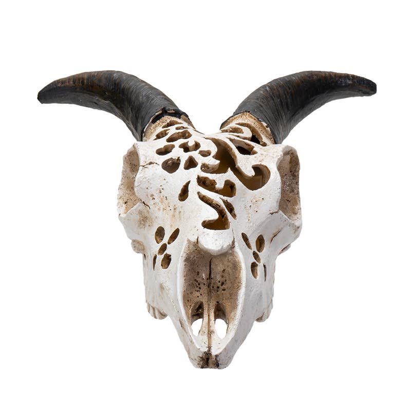 Carved Goat Hanging Decorative Skull w/LED