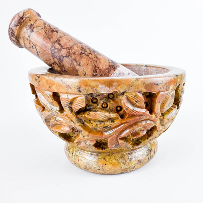 Soap Stone Carved Mortar & Pestle 4"D