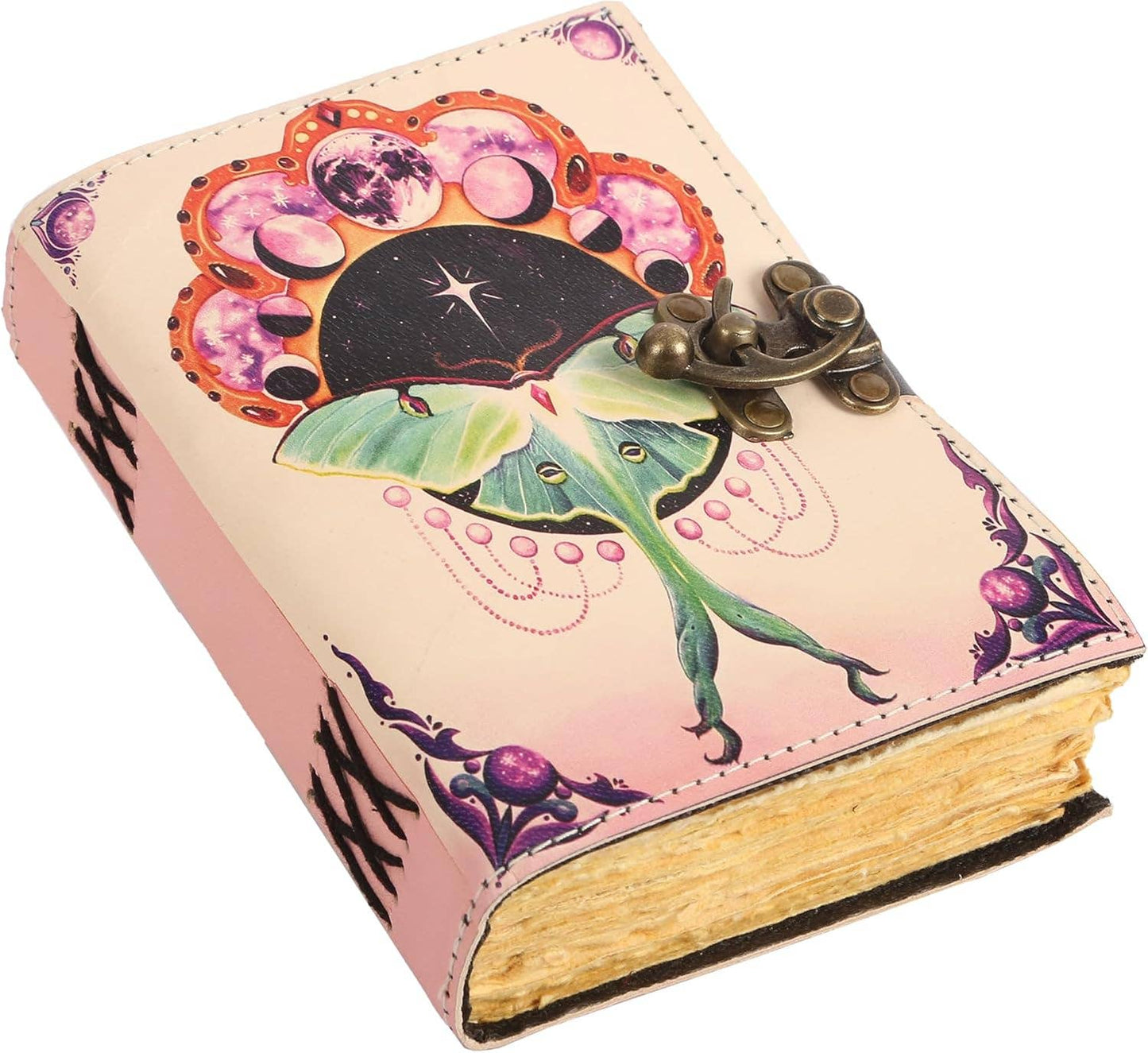 TUZECH Book of Spells Leather Bound Journal Deckle Edge Paper Grimoire Printed Diary Third Eye Notebook Spiral Gothic Notebook Antique Vintage Book for Men and Women