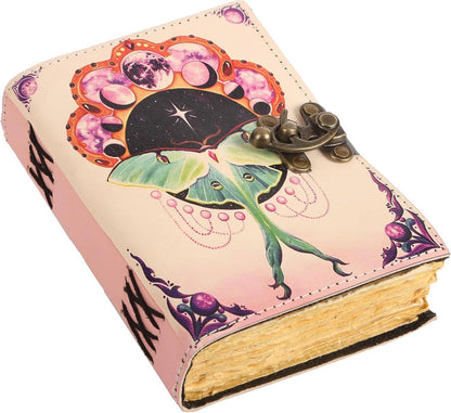 TUZECH Book of Spells Leather Bound Journal Deckle Edge Paper Grimoire Printed Diary Third Eye Notebook Spiral Gothic Notebook Antique Vintage Book for Men and Women